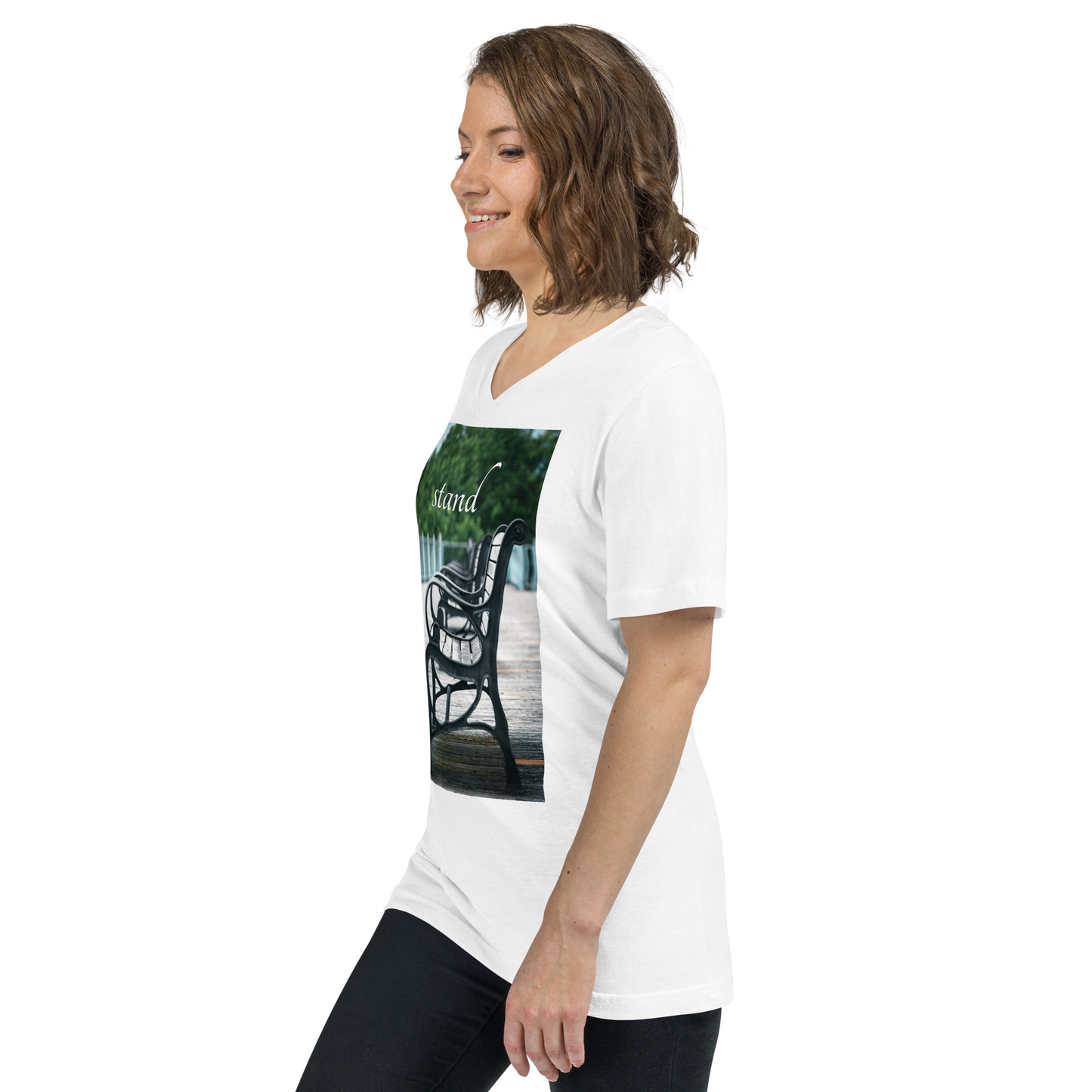 Boardwalk Bench stand V-Neck Tee